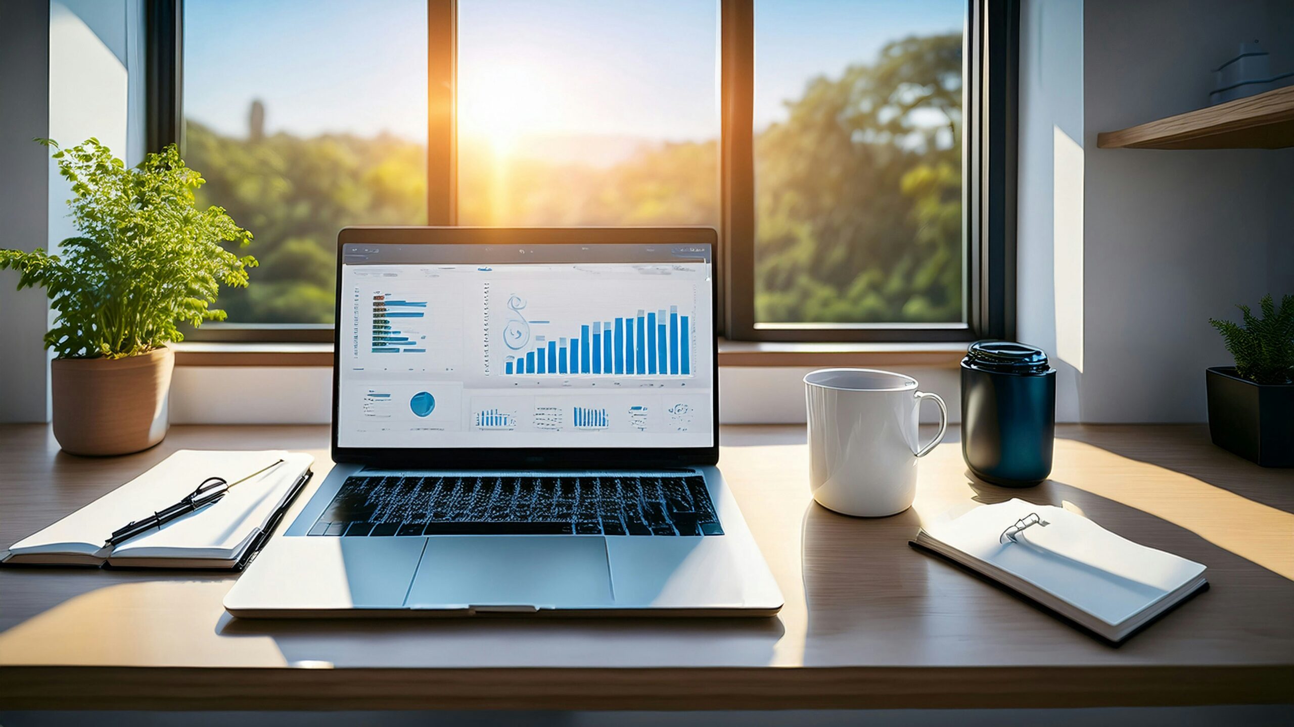 laptop on desk window view unsplash